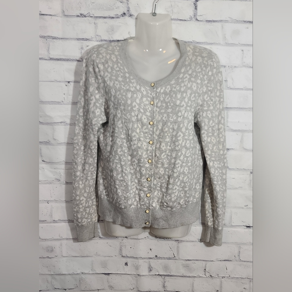 Banana Republic Gray Cheetah Print Cardigan FLAWED/AS IS